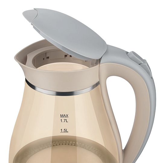 Чайник электрический Scarlett, SC-EK27G83, бежевый, 1.7 л, 2200 Вт, скрытый нагревательный элемент, стекло