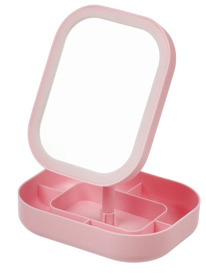 Зеркало настольное, 26.5х19.5х14.4 см, прямоугольное, с подставкой, розовое, Y4-11529