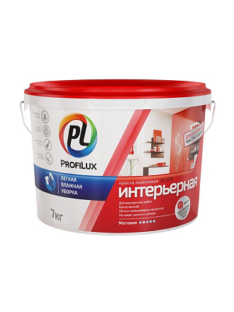 Краска водно-дисперсионная, Profilux, акриловая, интерьерная, матовая, супербелая, 7 кг