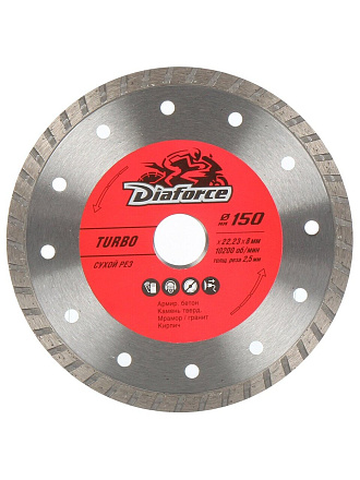 Диск отрезной алмазный по армированному бетону, Diaforce, Turbo, сплошной край, 150х22.2х2.5 мм, сухой рез, 501150
