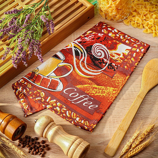 Полотенце кухонное 35х60 см, 100% хлопок, рогожка, Текстильная лавка, Кофемания, Россия, 7014/1