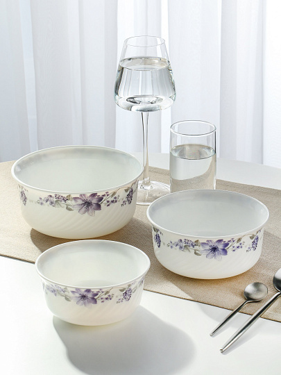 Салатник стеклокерамика, круглый, 3 шт, 9 см, 19, 16, 14 см, 0.5,0.8,1.4 л, с крышкой, Элегия, Daniks