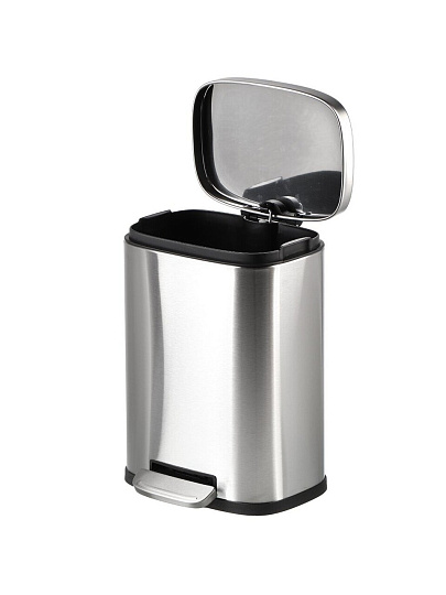 Ведро для мусора пластик, металл, 5 л, квадратное, микролифт, педаль, хром, Delphinium, FTC2122, 101216