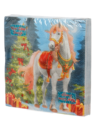 Салфетки бумажные New Line, Design Новогодняя лошадка, 20 шт, 3 слоя, 33х33 см