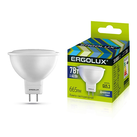 Лампа светодиодная JCDR 7Вт GU5.3 6500K 180-240В Ergolux LED-JCDR-7W-GU5.3-6K