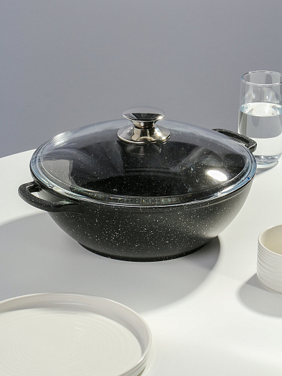 Казан алюминий, антипригарное покрытие, 4 л, Гранит, с крышкой, Горница, кн2832аг