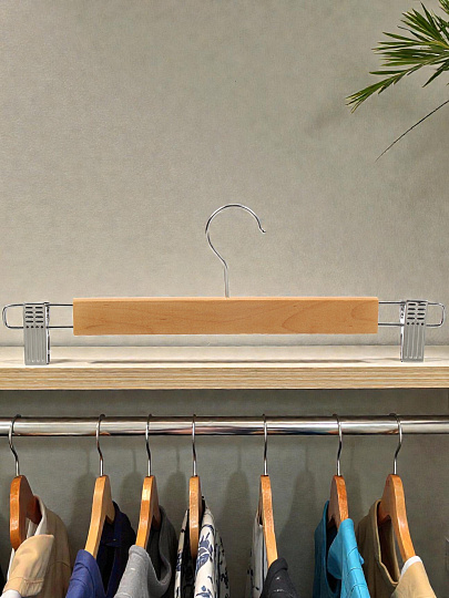 Вешалка для брюк и юбок, 34 см, дерево, с зажимами, Марья Искусница, LH044