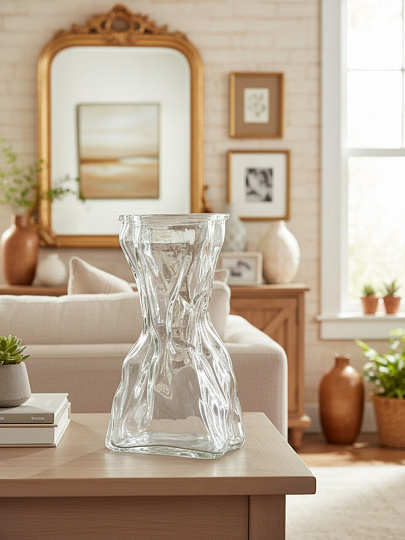 Ваза стекло, настольная, 15х7.5 см, Мятая, A060333, прозрачная