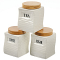 Банка для сыпучих продуктов, керамика, 7 шт, с крышкой, на бамбуковой подставке, Y4-6265 - фото 3