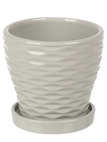 Горшок керамика, 0.55 л, 11х11х10.5 см, с подставкой, серый, Эллипс, Fdtc3