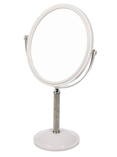 Зеркало настольное, 20.8х35.5х12 см, пластик, круглое, на ножке, белое, Y4-11327