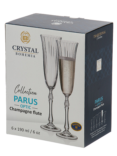 Бокал для шампанского, 190 мл, стекло, 6 шт, Bohemia, Parus Optic, БСС0425