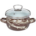 Кастрюля эмалированная сталь, 1.5 л, крышка стекло, сферический, Сантэкс, Шейк коричнево-белый, 1-2415111, индукция