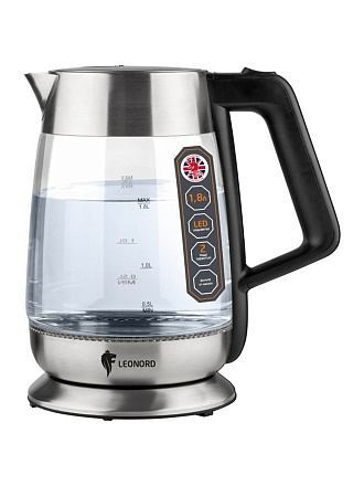 Чайник электрический Leonord, LE-1508, 1.8 л, 2200 Вт, скрытый нагревательный элемент, стекло