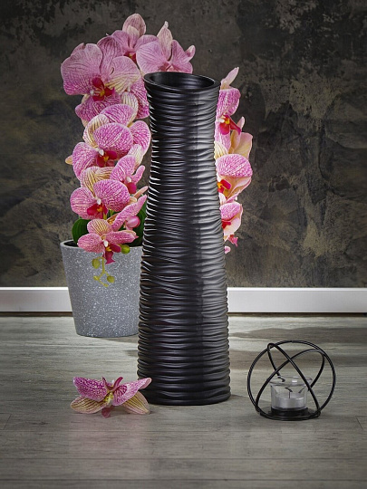 Ваза для сухоцветов керамика, настольная, 48х14 см, Ребристая, JC-11815, черная
