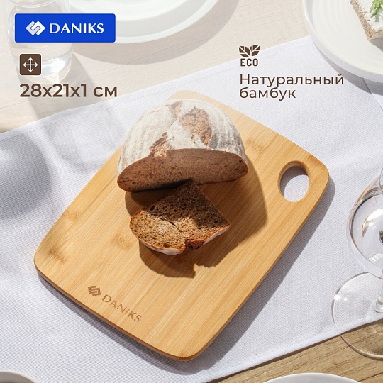 Доска разделочная бамбук, 28х21х1 см, прямоугольная, Daniks, Бамбук, H-1635