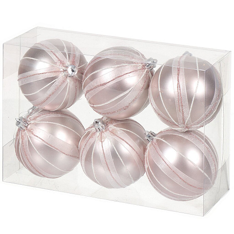 Елочный шар 6 шт, светло-розовый, 8 см, пластик, SYQB-0121102