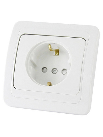 Розетка скрытой установки, 1 гнездо, с заземлением, 16 А, с защитными шторками, белая, 2П+З, TDM Electric, Валдай, SQ1804-0024