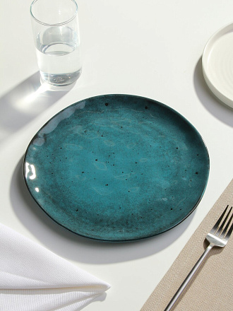Тарелка обеденная, керамика, 26 см, круглая, Stone Turquoise, Domenik, DMD051, синяя