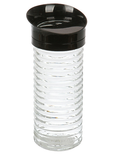 Банка для сыпучих продуктов, стекло, 0.85 л, с пластиковой крышкой-дозатором, Рифленая, 626-929, черная