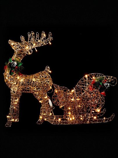 Фигурка декоративная Олень с санями, 60 см, 100 LED, 220 В, Y4-4118