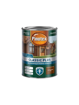 Пропитка Pinotex, Classic Plus, для дерева, антисептик, тиковое дерево, 0.9 л