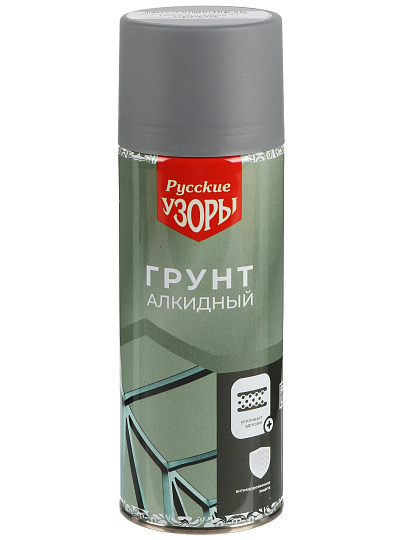 Грунтовка аэрозольная, алкидная, Русские узоры, для внутренних и наружных работ, серая, 0.52 л