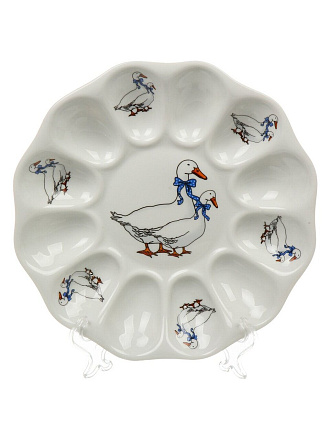 Блюдо фарфор, для яиц, круглое, 22 см, Гуси, Добрушский фарфоровый завод, 9С1092/1Ф34
