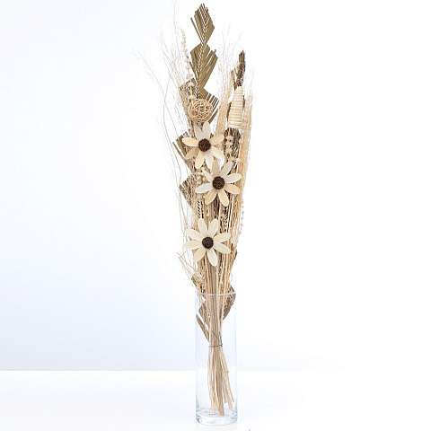 Цветок искусственный декоративный Тинги Композиция белый с коричневым