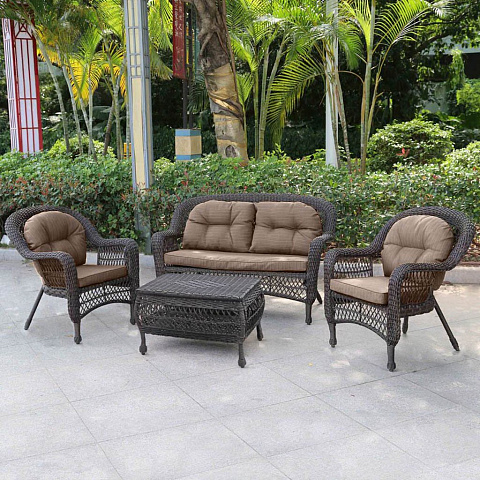 Мебель садовая Brown, стол, 2 кресла, 1 диван, подушка бежевая, LV520BB Brown/Beigeg