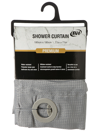 Штора для ванн 180х180 см, ПЭ, Однотонная серая, с люверсами, Y4-11158