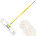 Швабра плоская, хлопок, 130х60 см, белая, телескопическая ручка, белый/желтая, Марья Искусница, KD-16-F09