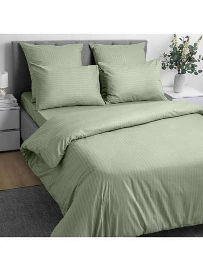 Постельное белье евро, простыня 220х240 см, 2 наволочки 70х70 см, пододеяльник 200х220 см, Волшебная ночь, страйп-ранфорс, Smoke Green 8709/6