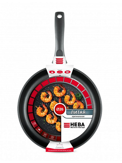 Сковорода литой алюминий, 26 см, антипригарное покрытие, Нева Металл Посуда, Оригинальная, низкая, 4526