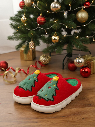 Тапки для женщин, красно-белые, р. 38-39, Елка, A210381