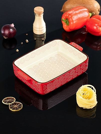 Форма для запекания керамика, 28х18.5х6.5 см, 1.7 л, фигурная, Круги на красном, Y6-10298