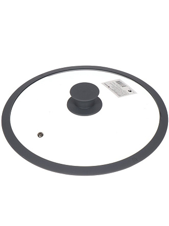 Крышка для посуды стекло, 26 см, Daniks, Мрамор, кнопка силикон, серая, с силиконовым ободом, HA360-2