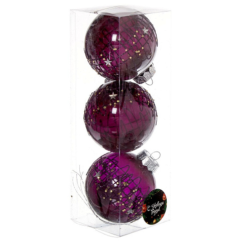 Елочный шар 3 шт, темно-пурпурный, 8 см, пластик, SYQD-011919DP