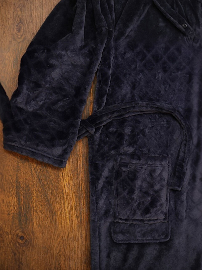 Халат мужской, махровый, 100% полиэстер, темно-синий, универсальный, T2020-105