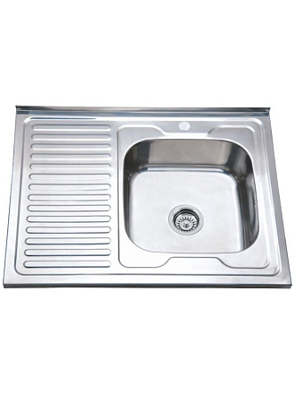 Мойка кухонная накладная, РМС, нержавеющая сталь, 800х600 мм, 0.6 мм, правый + сифон, MG6-8060R