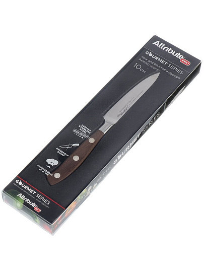 Нож кухонный Attribute, Gourmet, для овощей, нержавеющая сталь, 10 см, рукоятка дерево, APK003