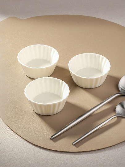 Салатник керамика, круглый, 3 шт, 3 см, 0.07 л, 7.3х7.3х3 см, подарочная упаковка, Круг рифленый, Y4-3221