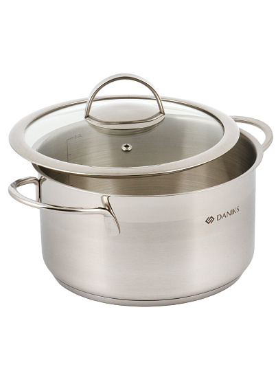Кастрюля нержавеющая сталь, 3.4 л, крышка стекло, Daniks, Бонн, GS-01319-20CA, индукция