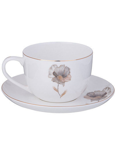 Чайная пара фарфор, 2 предмета, на 1 персону, 380 мл, Lefard, Inspiration Золотой цветок, 422-126, подарочная упаковка, белая