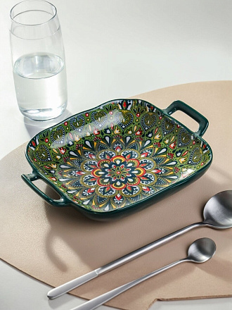Блюдо керамика, 18х23.5 см, зеленое, Самарканд, Y4-9771