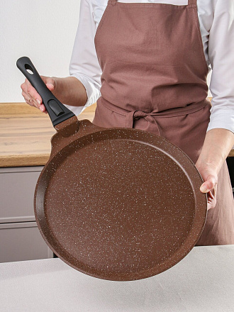 Сковорода для пиццы 35 см, антипригарное покрытие, Горница, шоколад, съемная ручка, с353аш