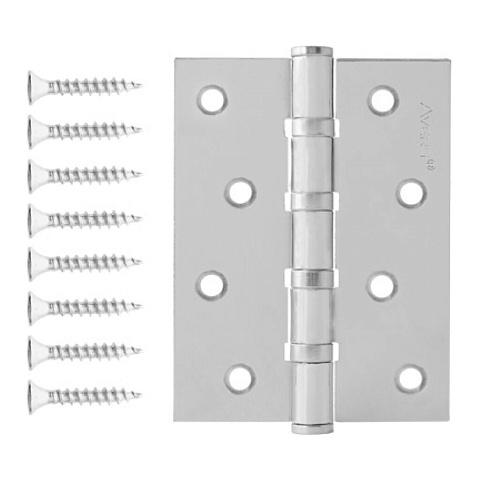 Петля врезная для деревянных дверей, Avers, 100х75х2.5 мм, B4-CR, 30115, универсальный, с 4 подшипниками, хром