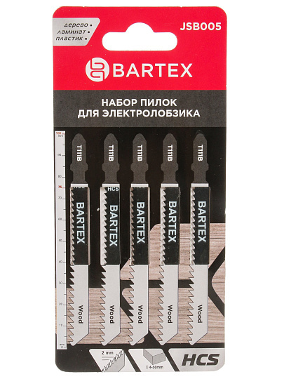 Набор пилок для электролобзика, Bartex, T111B, по дереву, ламинату, пластику, 5 шт, прямой рез, JSB005
