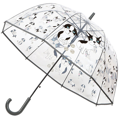 Зонт для женщин, полуавтомат, трость, 60 см, Собачки, прозрачный, прозрачный, PU0634