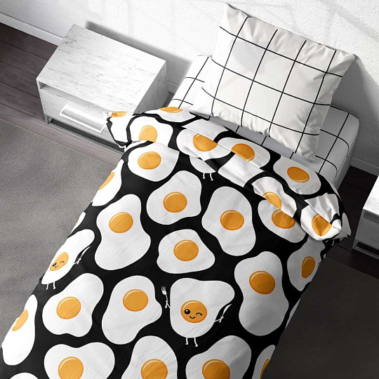 Постельное белье детское 1.5-спальное, простыня 150х214 см, 1 наволочка 70х70 см, пододеяльник 143х215 см, Crazy Getup, перкаль, Eggs 756586